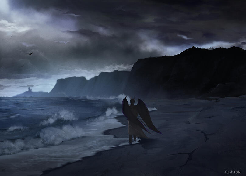 render (full body + complex background)